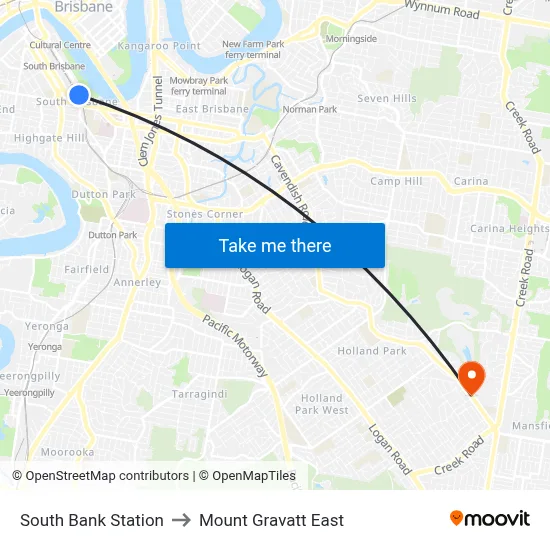 South Bank Station to Mount Gravatt East map