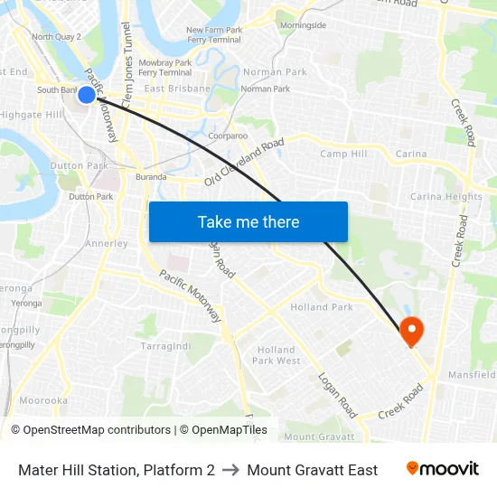 Mater Hill Station, Platform 2 to Mount Gravatt East map