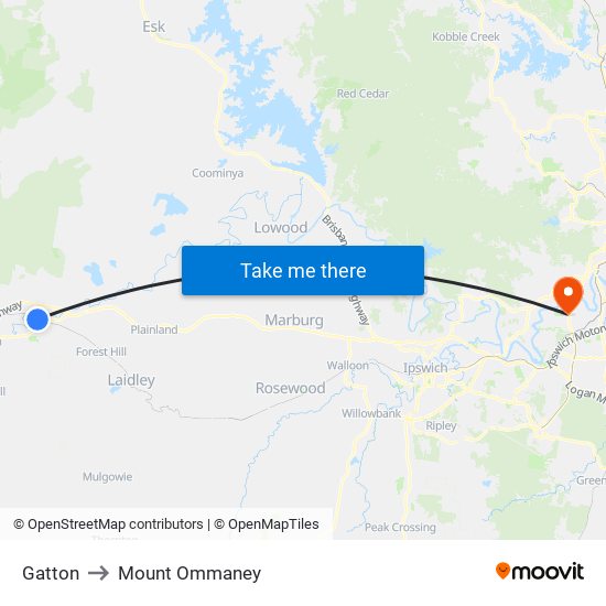 Gatton to Mount Ommaney map