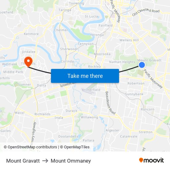 Mount Gravatt to Mount Ommaney map