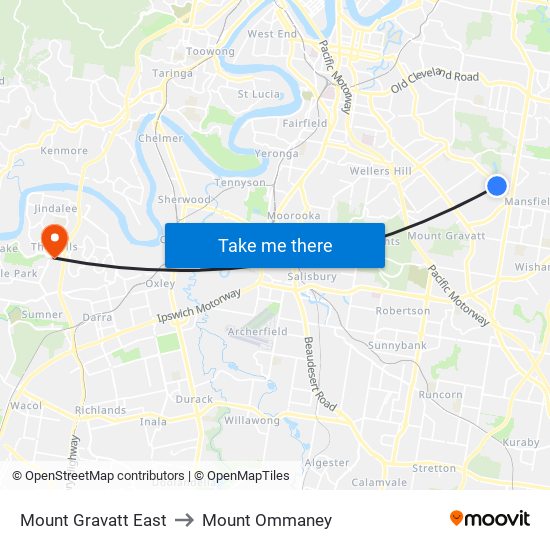 Mount Gravatt East to Mount Ommaney map