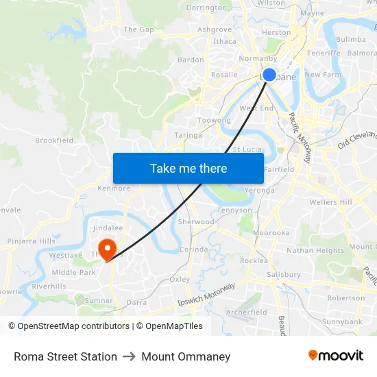 Roma Street Station to Mount Ommaney map