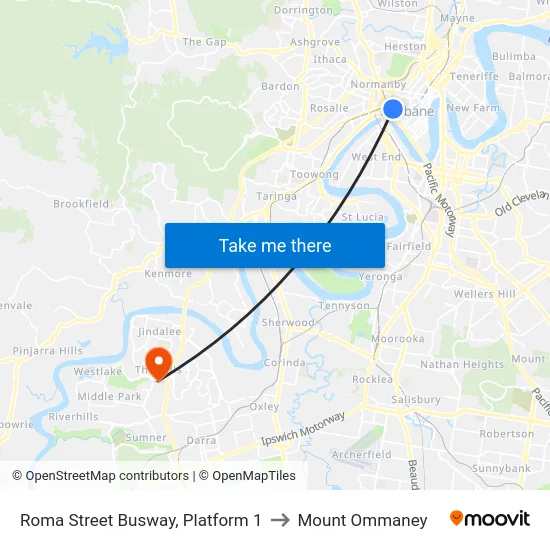 Roma Street Busway, Platform 1 to Mount Ommaney map