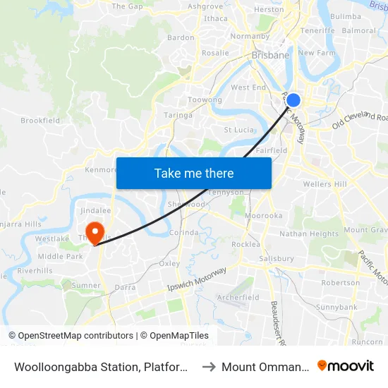 Woolloongabba Station, Platform 1 to Mount Ommaney map