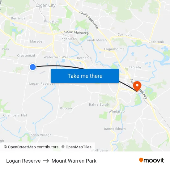 Logan Reserve to Mount Warren Park map