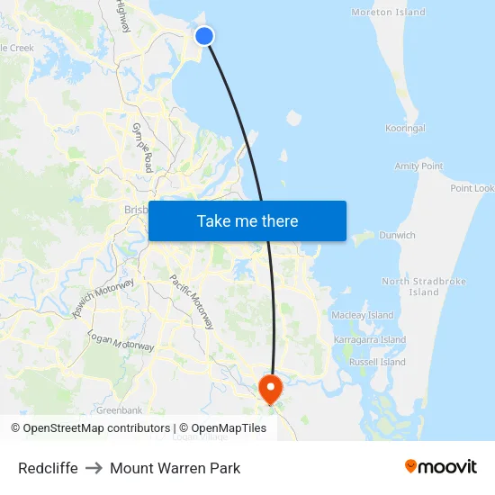Redcliffe to Mount Warren Park map