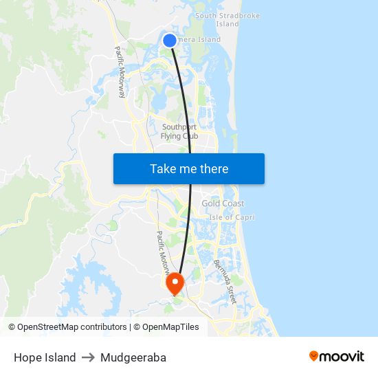 Hope Island to Mudgeeraba map