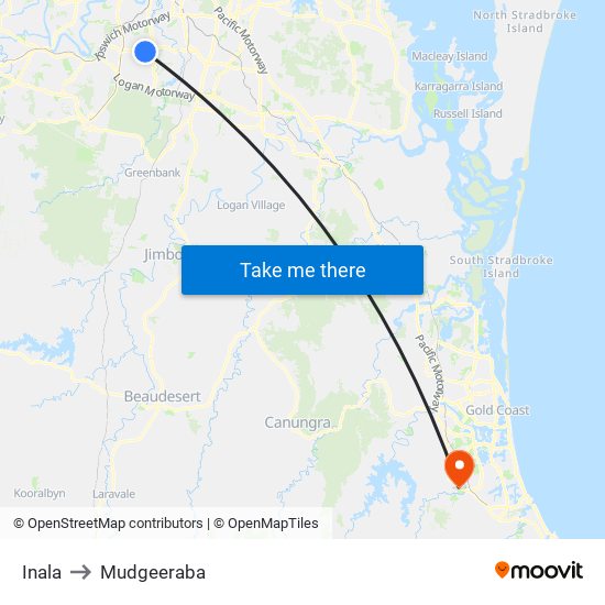 Inala to Mudgeeraba map