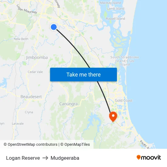 Logan Reserve to Mudgeeraba map