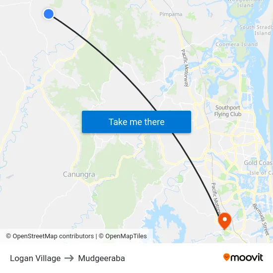Logan Village to Mudgeeraba map