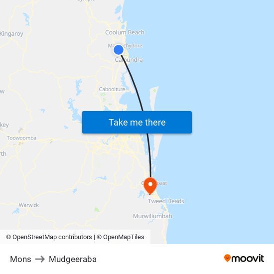 Mons to Mudgeeraba map