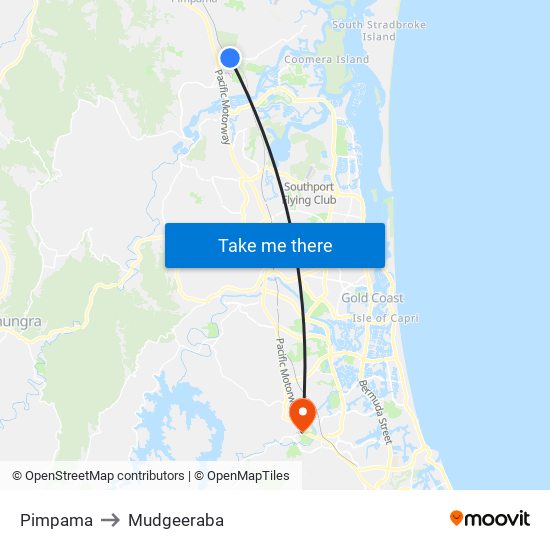 Pimpama to Mudgeeraba map