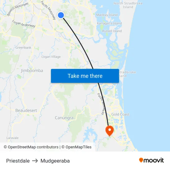 Priestdale to Mudgeeraba map