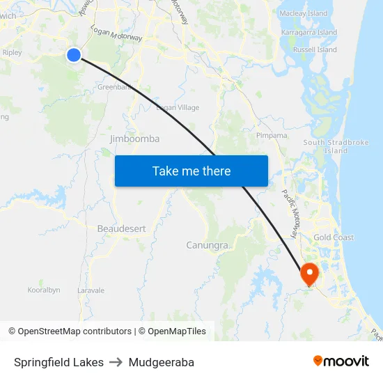 Springfield Lakes to Mudgeeraba map