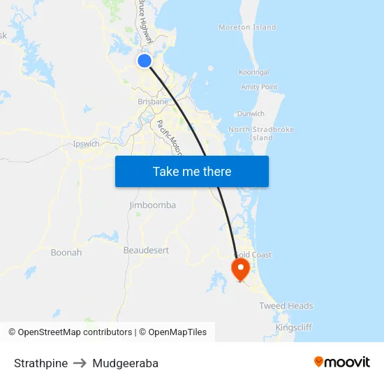 Strathpine to Mudgeeraba map