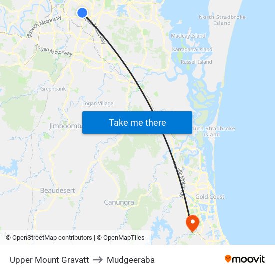 Upper Mount Gravatt to Mudgeeraba map