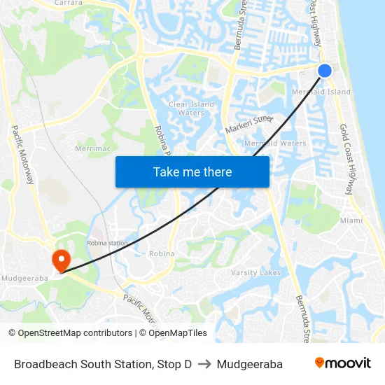 Broadbeach South Station, Stop D to Mudgeeraba map