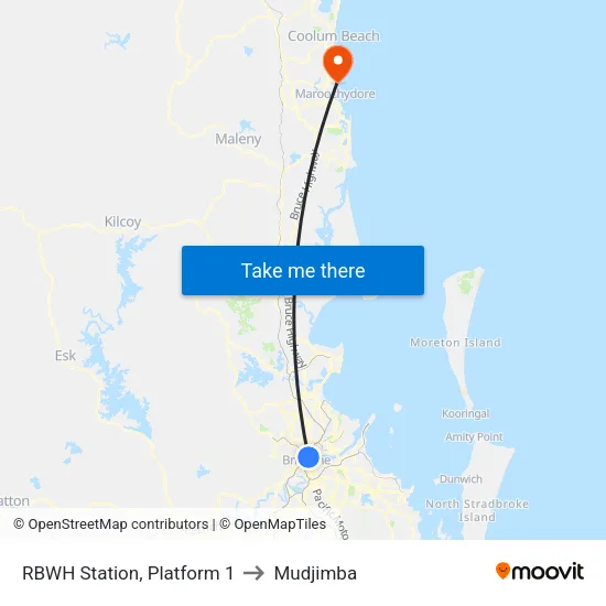 RBWH Station, Platform 1 to Mudjimba map