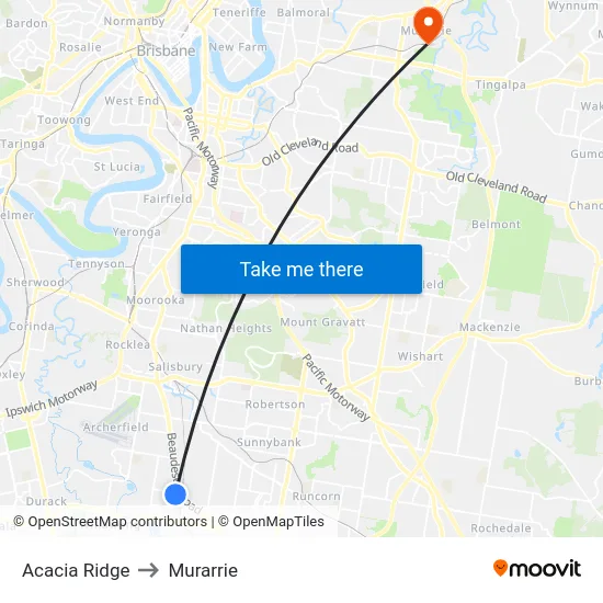 Acacia Ridge to Murarrie map