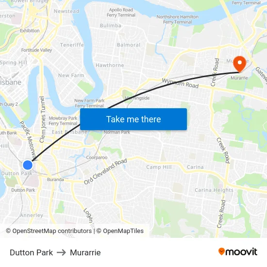 Dutton Park to Murarrie map