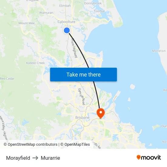 Morayfield to Murarrie map
