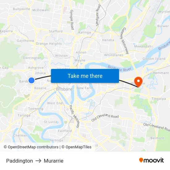 Paddington to Murarrie map