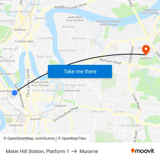 Mater Hill Station, Platform 1 to Murarrie map