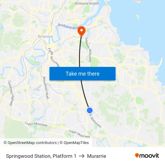 Springwood Station, Platform 1 to Murarrie map