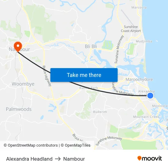 Alexandra Headland to Nambour map