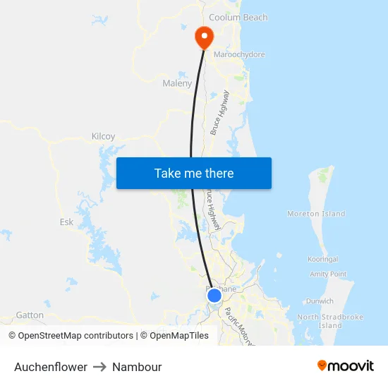 Auchenflower to Nambour map