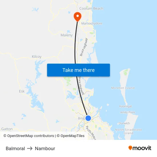 Balmoral to Nambour map