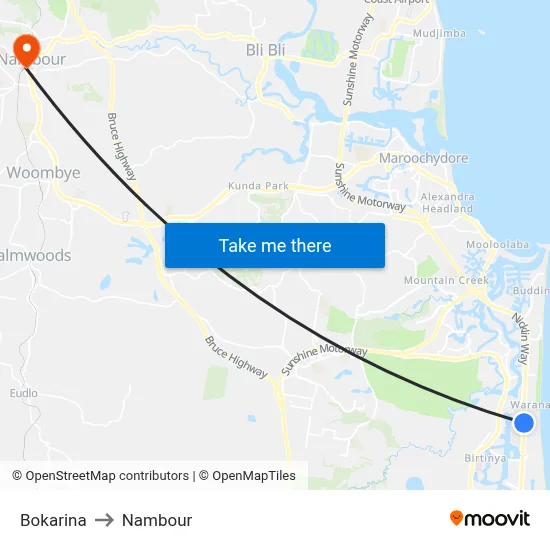 Bokarina to Nambour map