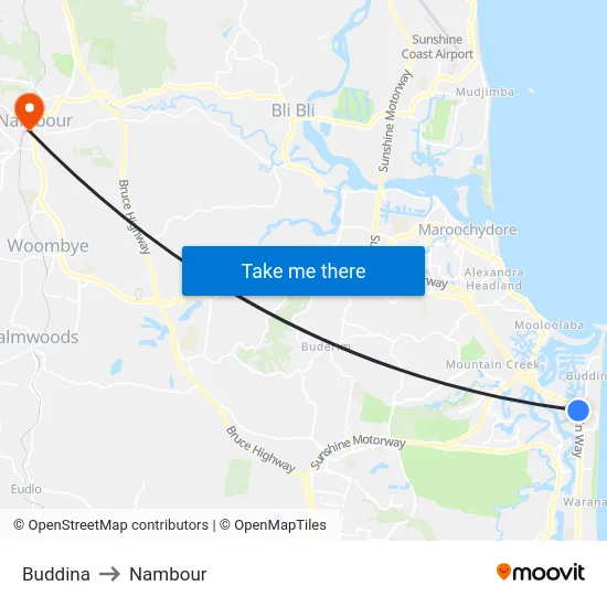 Buddina to Nambour map