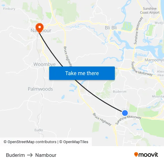 Buderim to Nambour map