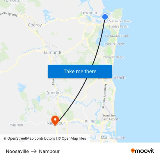 Noosaville to Nambour map