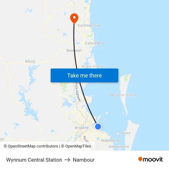 Wynnum Central Station to Nambour map