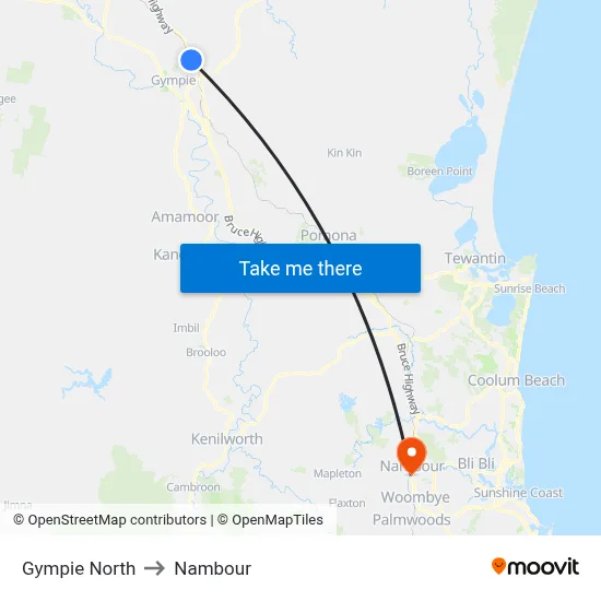 Gympie North to Nambour map
