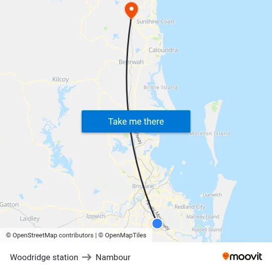 Woodridge station to Nambour map