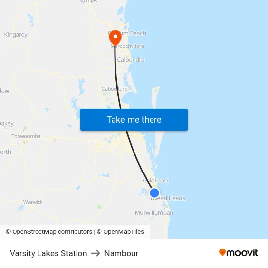 Varsity Lakes Station to Nambour map