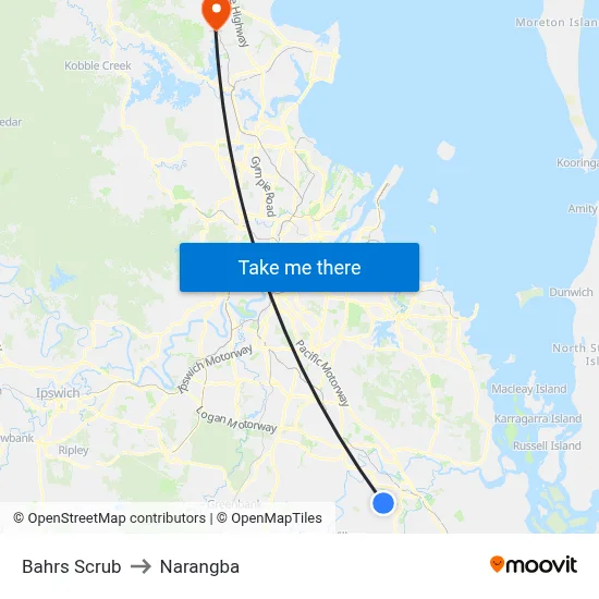 Bahrs Scrub to Narangba map