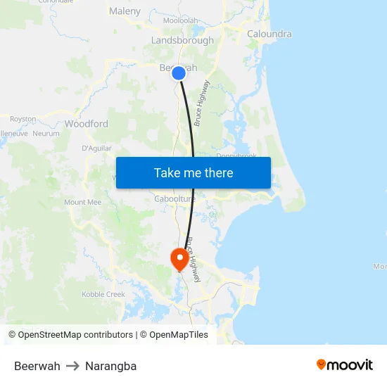 Beerwah to Narangba map
