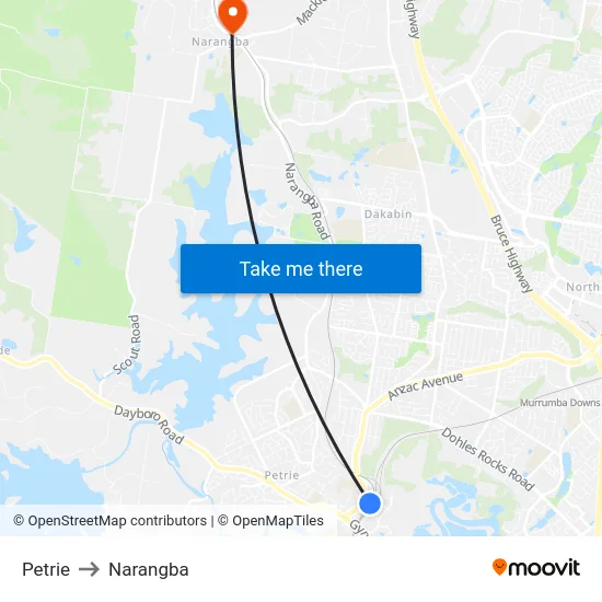 Petrie to Narangba map
