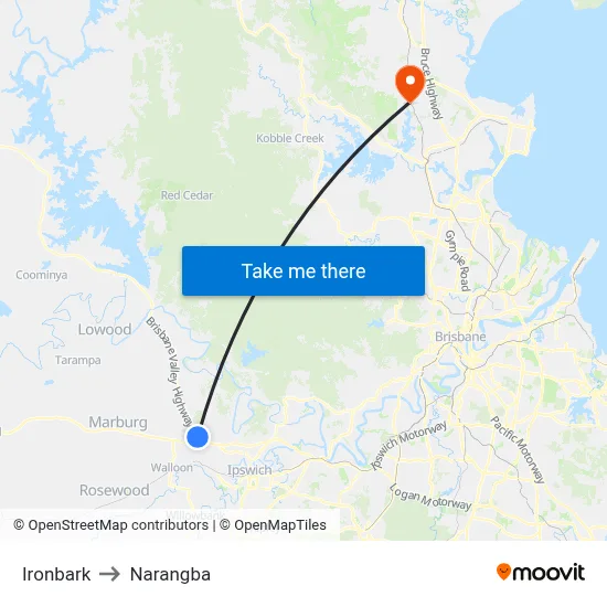 Ironbark to Narangba map