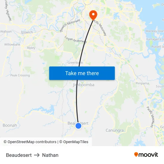 Beaudesert to Nathan map