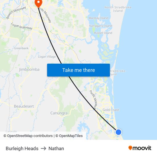 Burleigh Heads to Nathan map