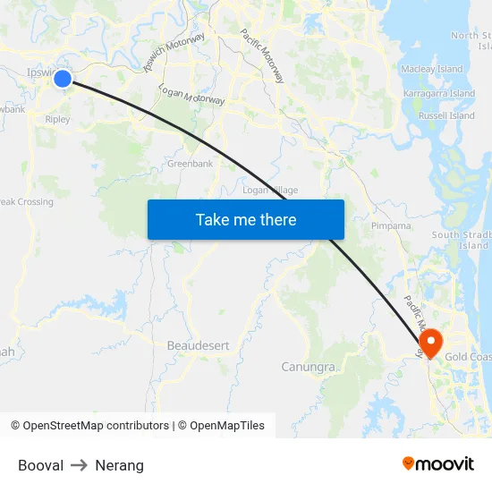Booval to Nerang map