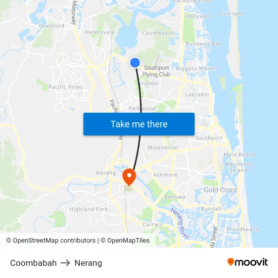 Coombabah to Nerang map