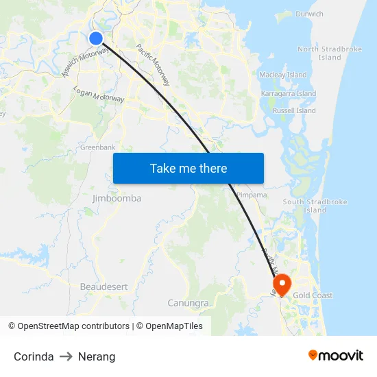 Corinda to Nerang map