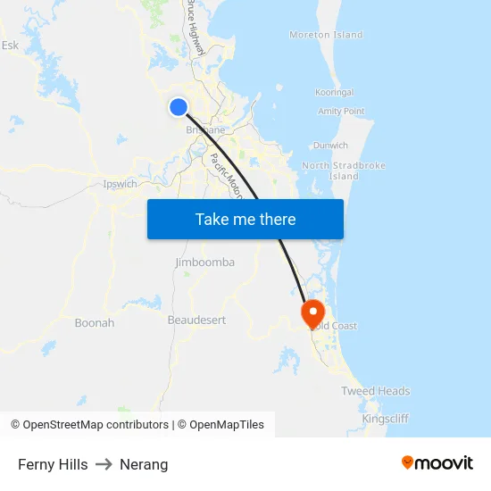 Ferny Hills to Nerang map