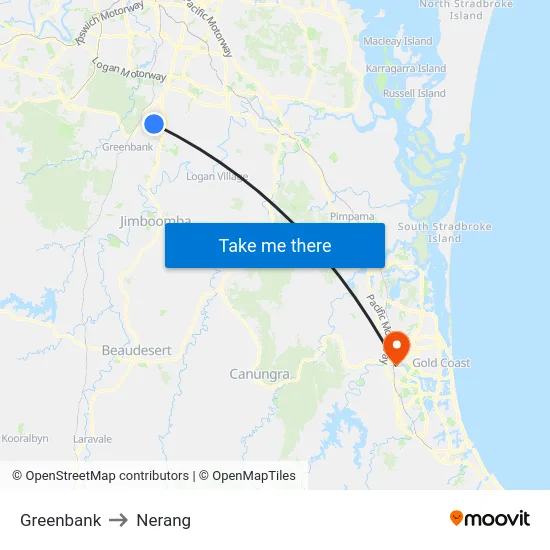 Greenbank to Nerang map